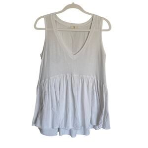 T.la Cotton Blend V-Neck Pleated Minimal Boho Shabby Chic Sleeveless Top